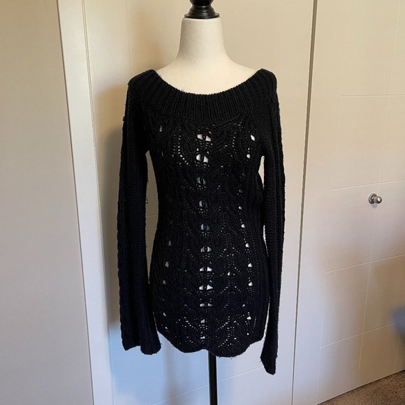 Cafebrand Black Crochet Sweater, Size L - Picture 1 of 5